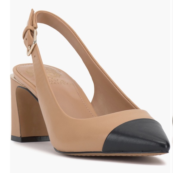 Vince Camuto Hamden Slingback Pointed Toe Pump Black and Tan/Camel 8.5 NWT - Picture 1 of 8